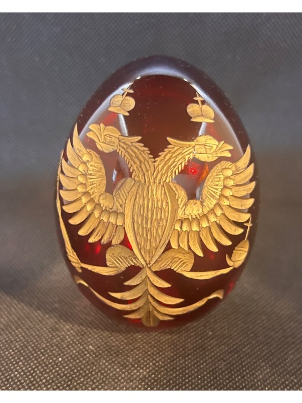 Russian imperial revival Ruby glass egg monogram E cut glass gold gilt - Picture 9 of 10
